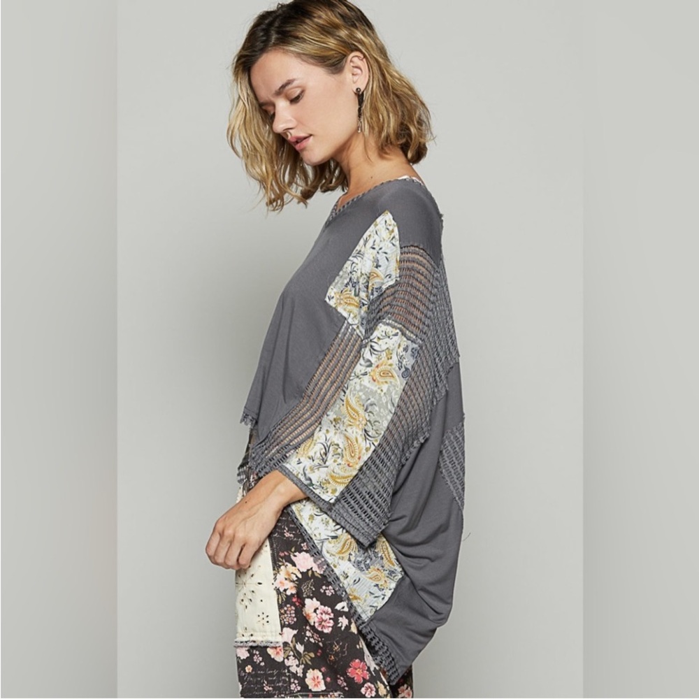 POL Charcoal Floral Patchwork Tunic - Picture 3 of 6